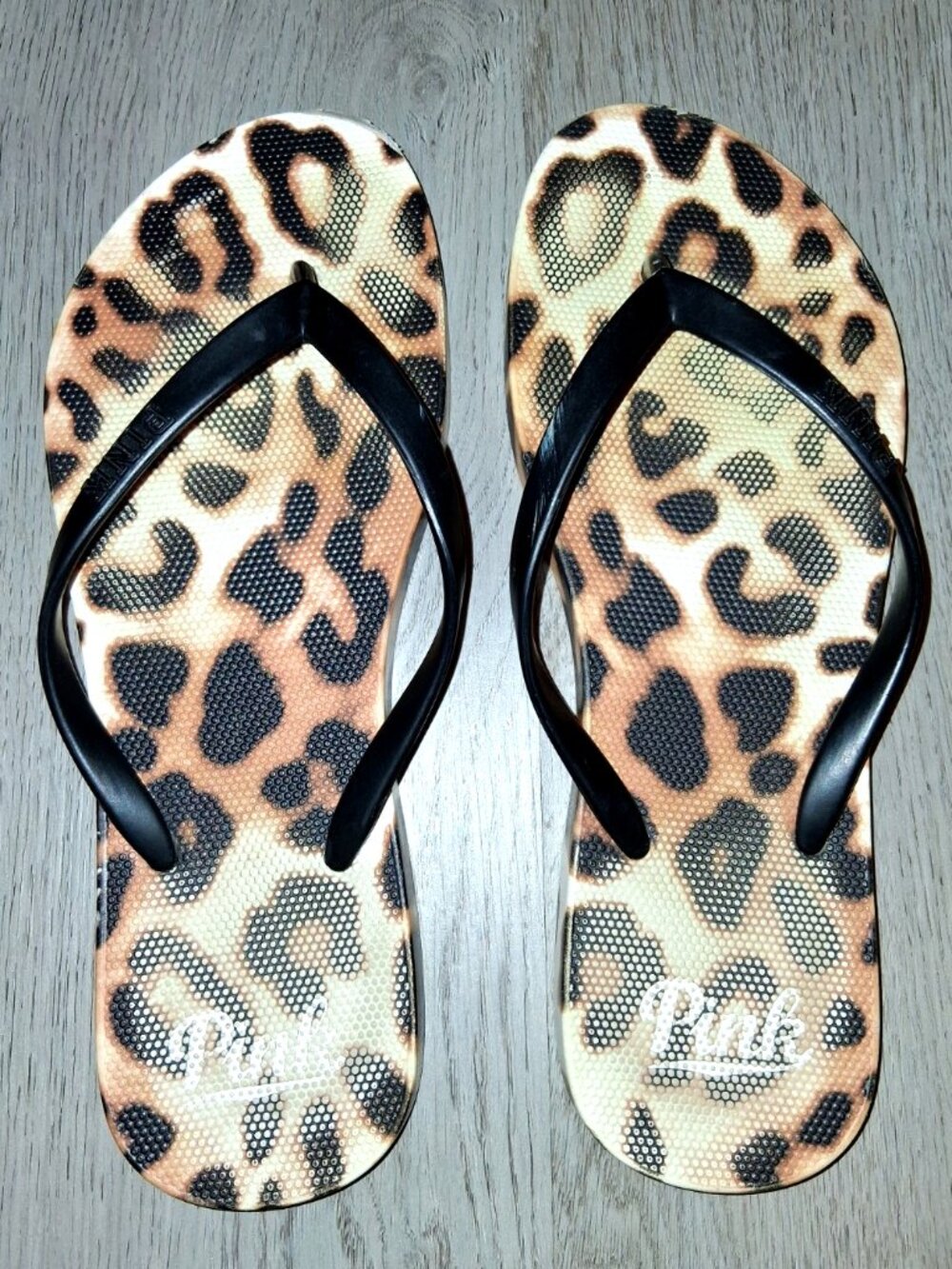 Vintage Y2k Victoria's Secret PINK Leopard Print Flip Flops Sandals Size 7/8